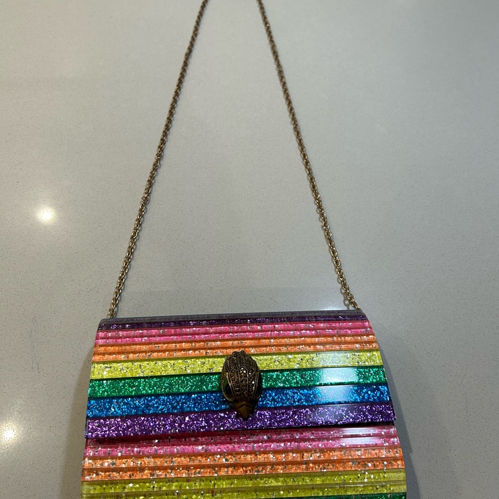 Kurt Geiger Rainbow Glitter Stripe Clutch with Gold-tone Embellishment - Picture 3 of 7